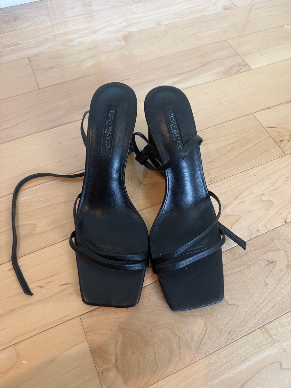 Tony Biiano Black Strappy Square-Toe Lace-Up Heels